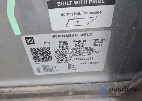 2023 GMC Acadia Slt z USA, uszkodzony, nr VIN 1GKKNML48PZ163361